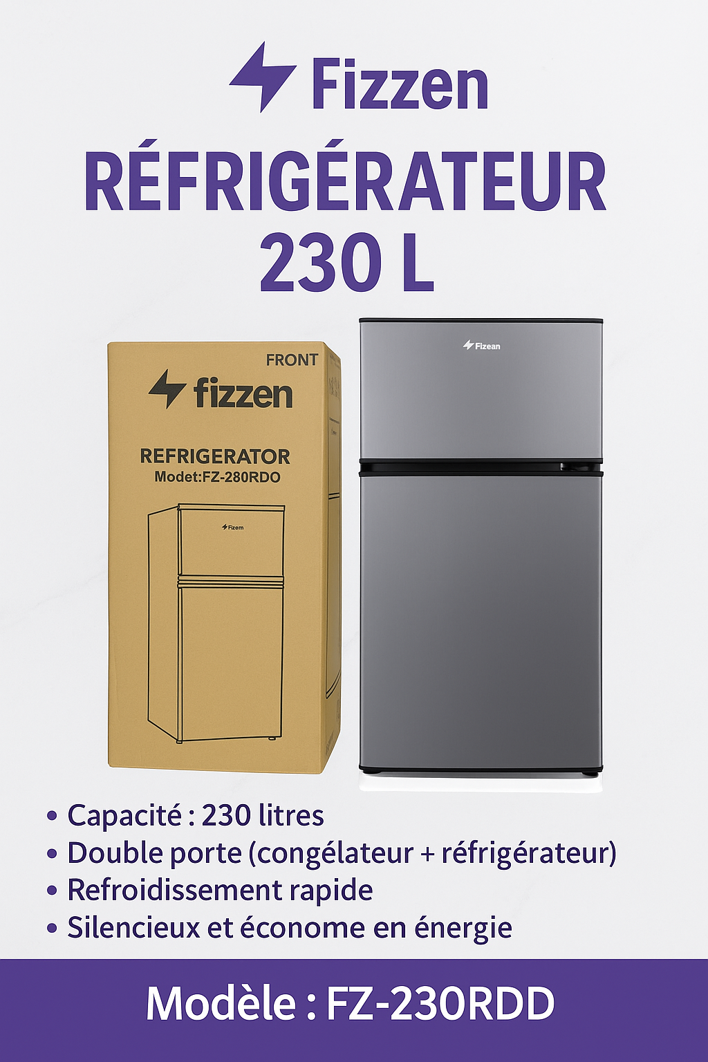 Réfrigérateur Fizzen 230 L – Modèle FZ-230RDD