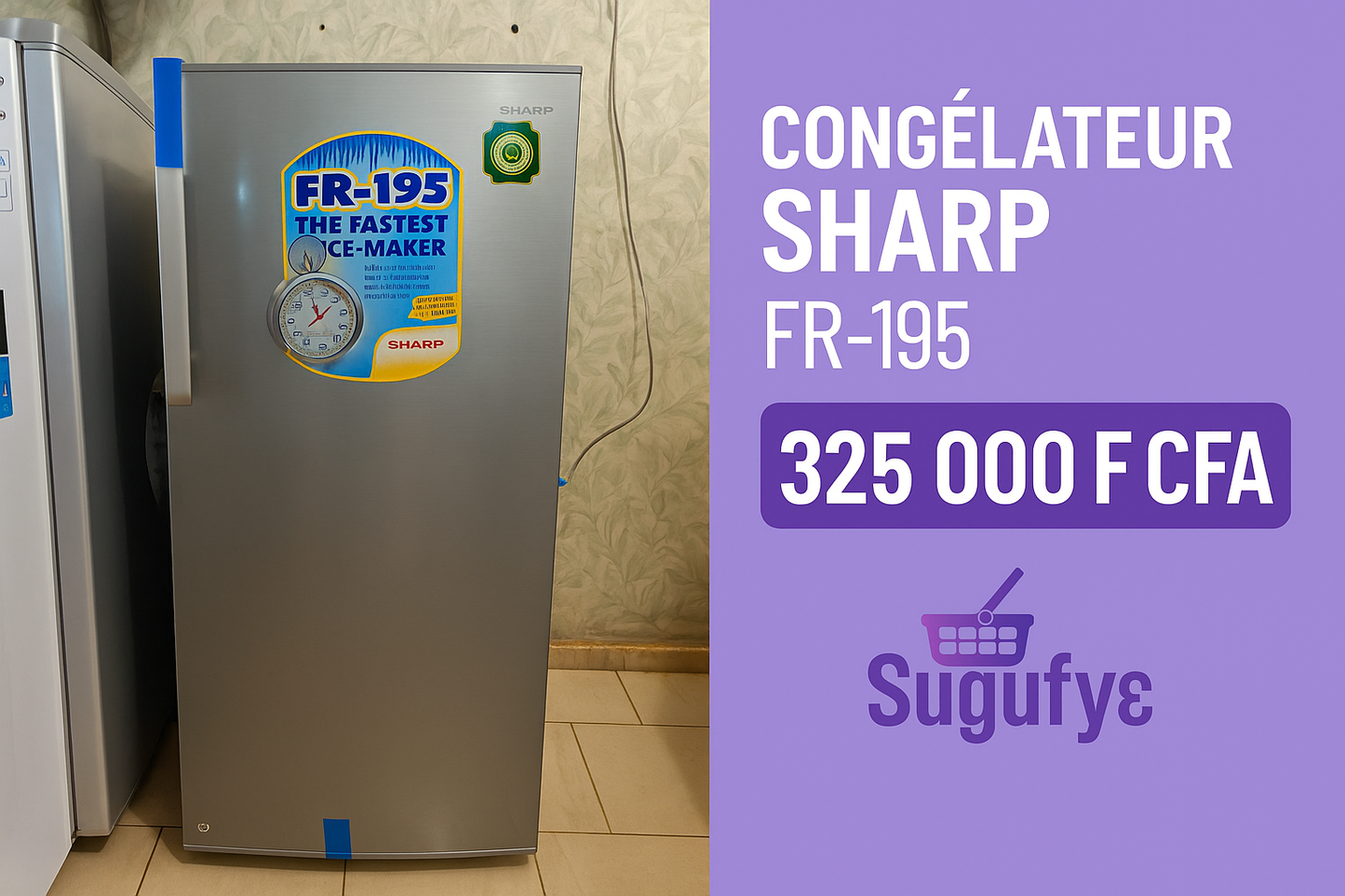 Congélateur vertical SHARP FR-195TGL-HS2 — X-tra Big & Fast Freezer — 325 000 F CFA — Livraison gratuite Bamako | Sugufyɛ.com