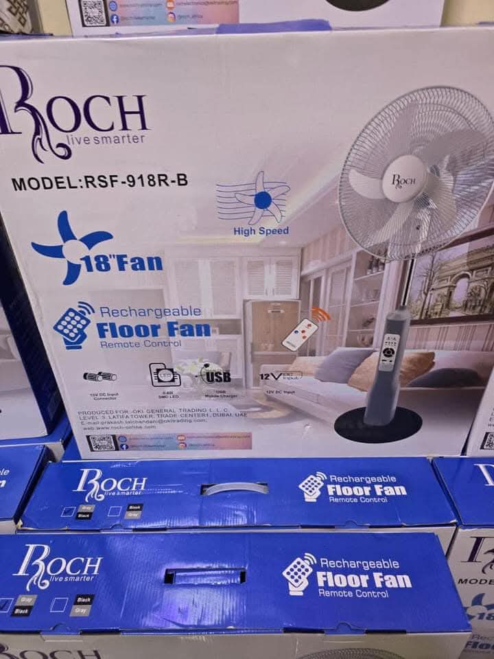 Ventilateur Rechargeable Roch RSF-918R-B – 18 pouces, Télécommande & USB