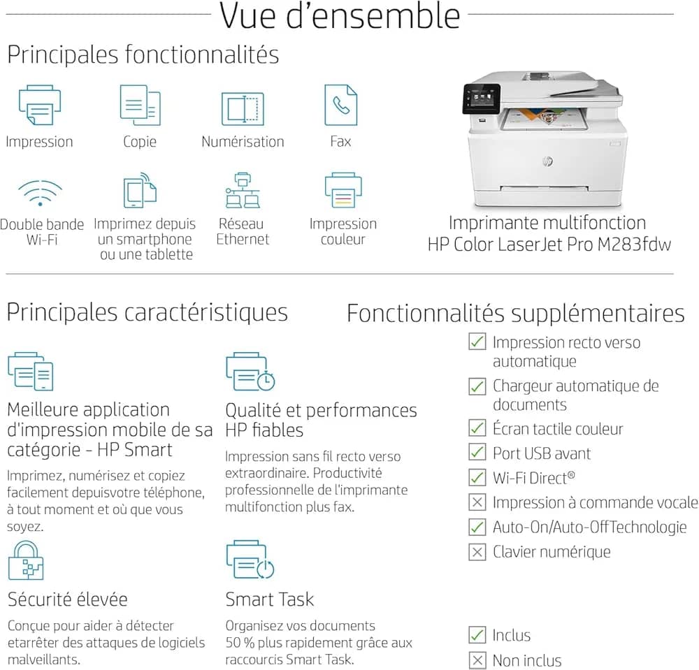 HP Color LaserJet Pro M283fdw Imprimante Laser tout en un couleur