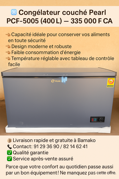 Congélateur couché Pearl PCF-5005 (400L) - Grande capacité - Livraison gratuite à Bamako | Sugufyɛ.com