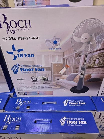 Ventilateur Rechargeable Roch RSF-918R-B – 18 pouces, Télécommande & USB